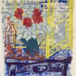 03_1_Série -Table d'atelier, devant la fenêtre#3- titre -Les dahlias- 120x134 cm