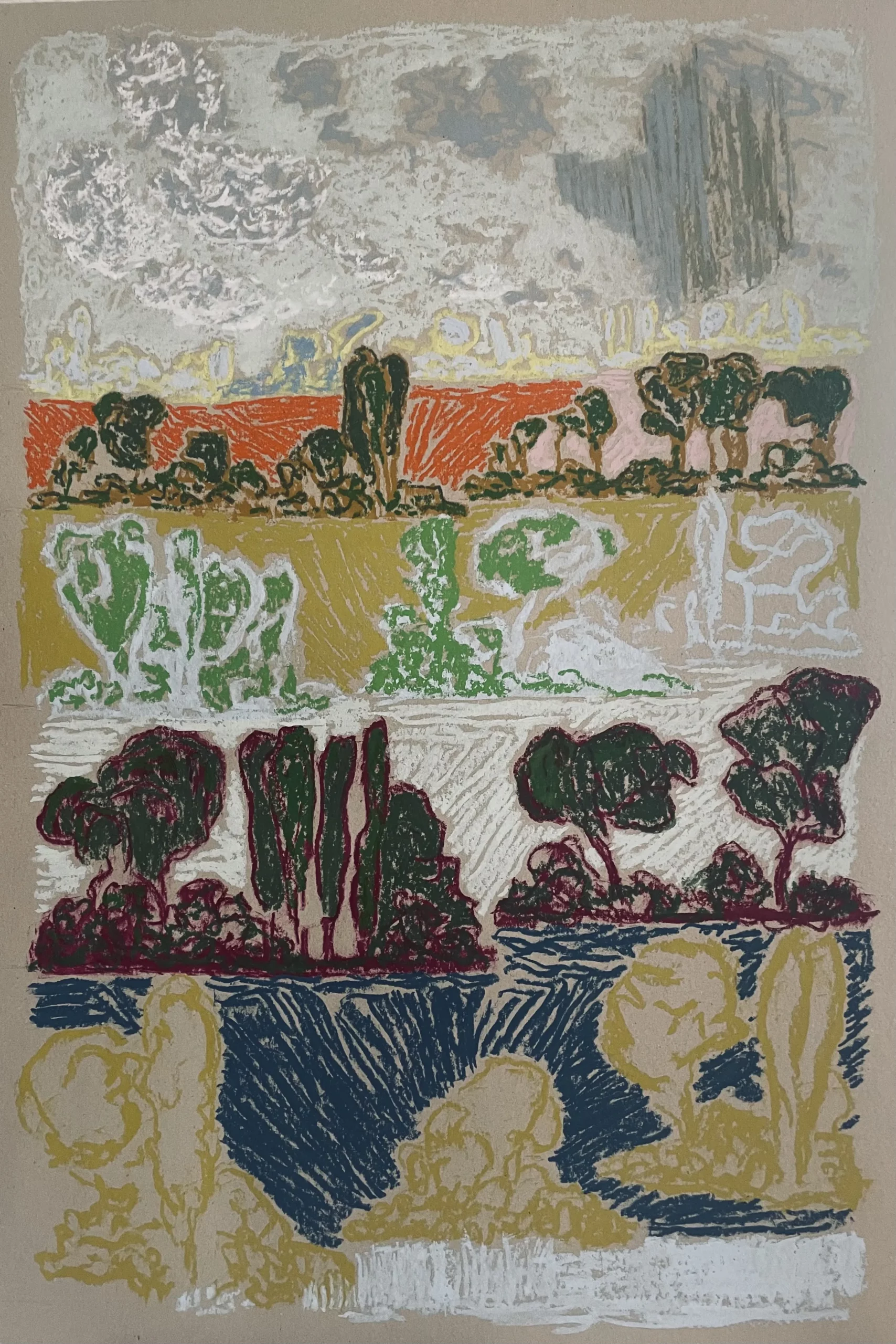 Etude de haies l'averse||80 x 120 cm||Technique mixte sur papier||Pier||Disponible