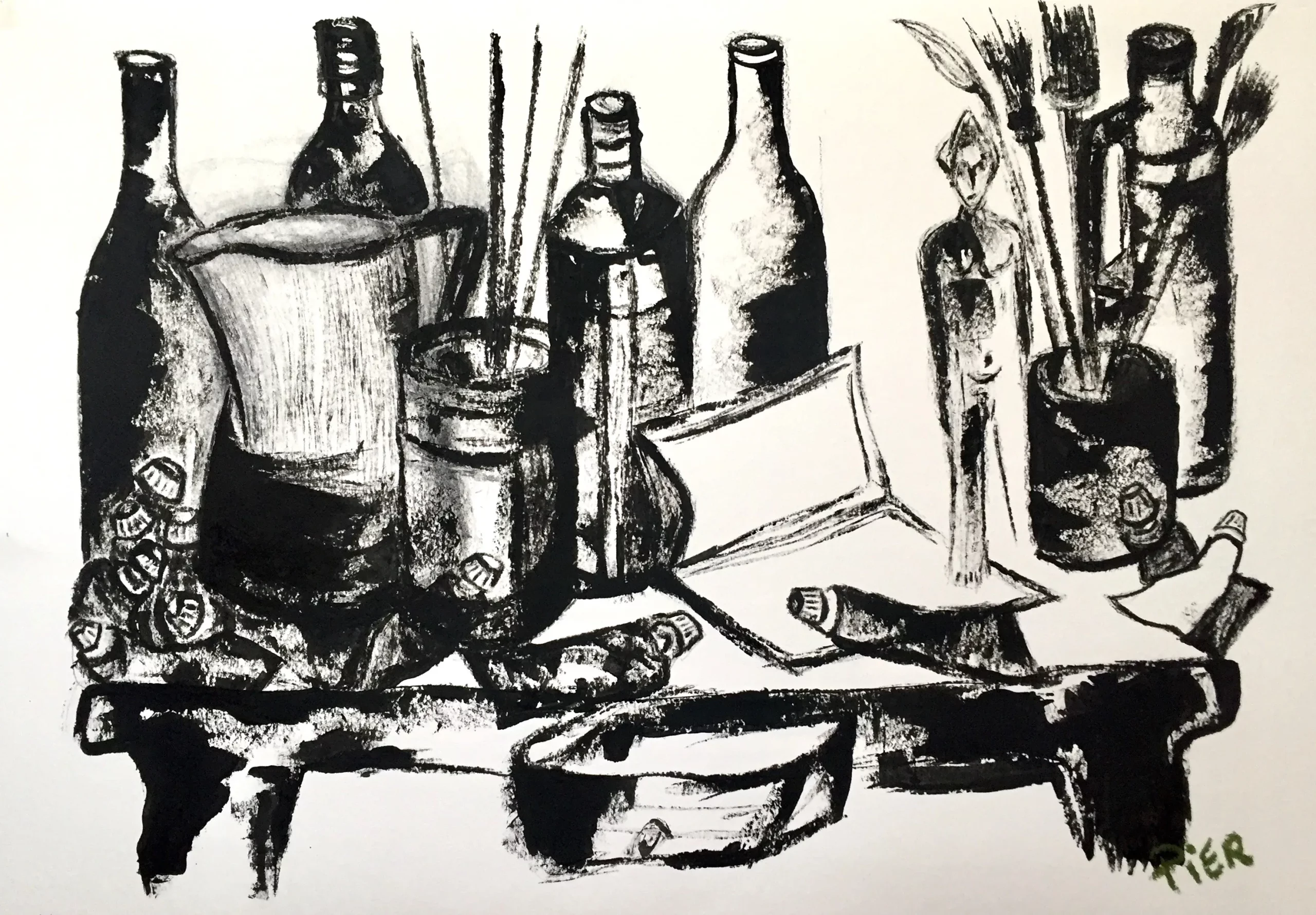 Allez zou, au travail ! Rien ne vient#5||70 x 100 cm||Technique mixte sur papier||Pier||Disponible